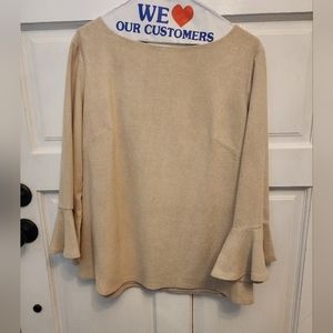 STS Sail to Sable Faux Suede Flutter bell sleeve tan blouse top size large